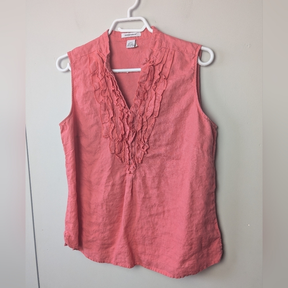 100% Linen RICHARD MALCOLM Women Blouse Size Large Color Pink Salmon